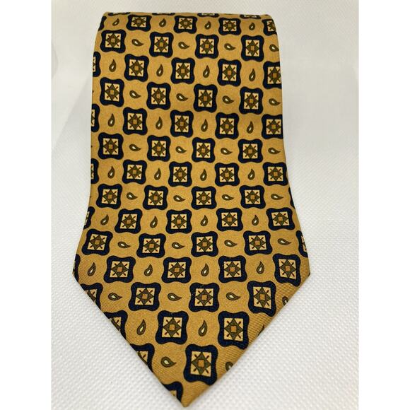 Tommy Hilfiger Tie Yellow Geometric Pattern Two Tone Design - Picture 2 of 7